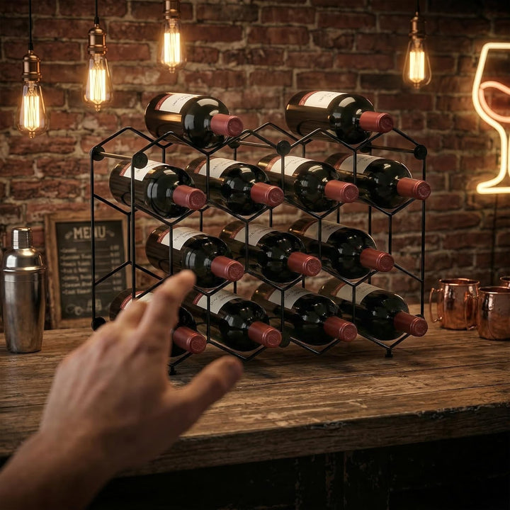 HOMCOM Weinregal für 13 Flaschen Flaschenregal Flaschenhalter mit Wabendesign Verstellbaren Füssen K