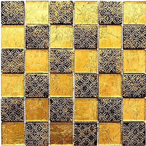 Mosaik Fliese Glasmosaik Crystal Resin Optik gold für WAND KÜCHE FLIESENSPIEGEL THEKENVERKLEIDUNG Mo