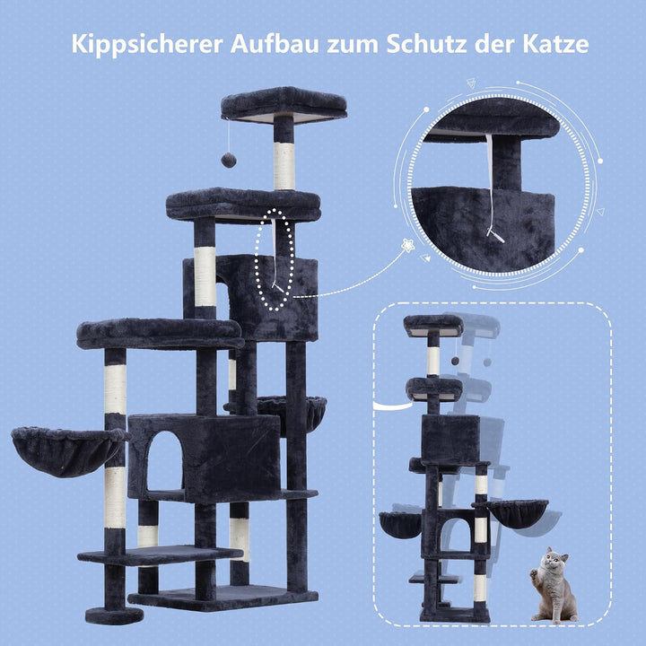 Hey-brother XXL Kratzbaum für gross Katzen, 180 cm hoch Stabil Katzenbaum mit rechts erweitert mit 3