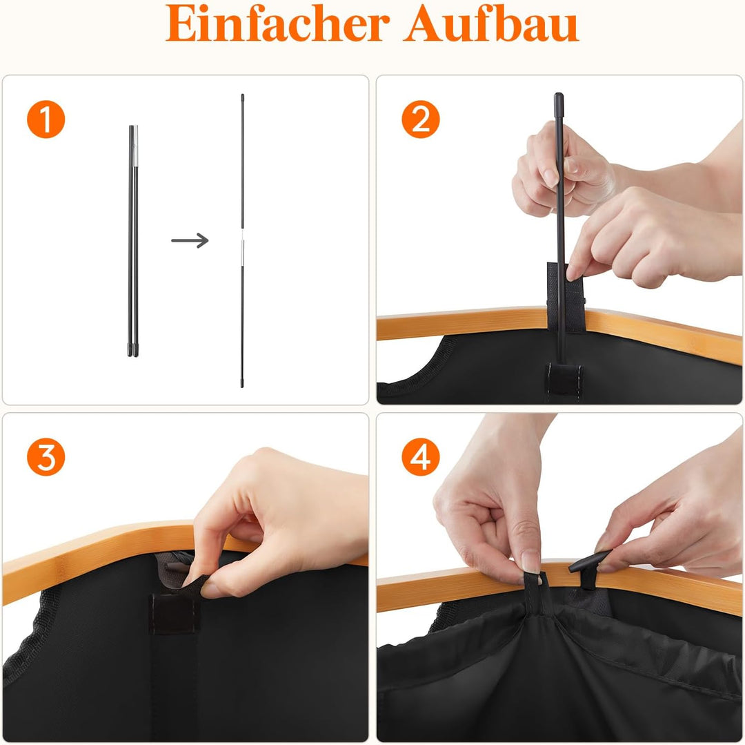 Lifewit 100L Wäschekorb mit Deckel, Wäschekörbe für Wäsche mit Bambus Griffe und Eine Abnehmbare Wäs
