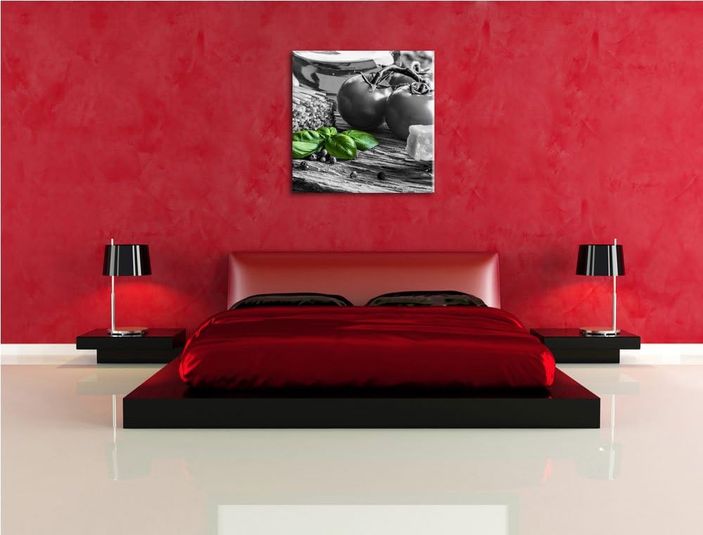 Pixxprint Spaghetti mit Tomaten und Parmesan als Leinwandbild/Grösse: 70x70 cm/Wandbild/Kunstdruck/f