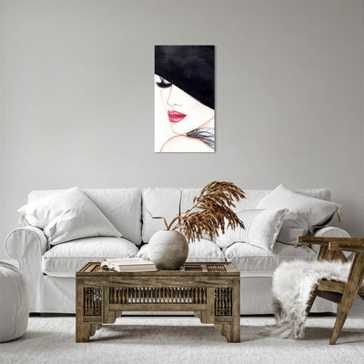 Bilder auf Leinwand Frau Lippen Hut Eleganz Leinwandbild mit Rahmen 45x80cm Wandbilder Dekoration Wo