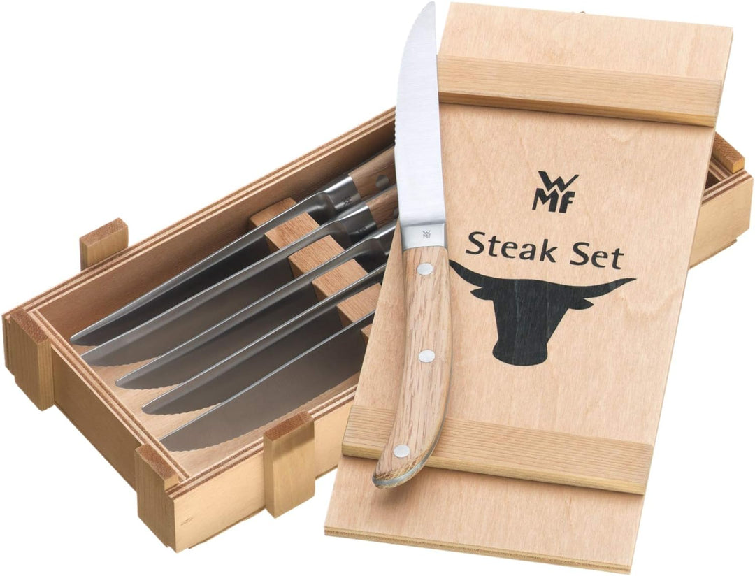 WMF Ranch Steakmesser Set 6-teilig, Spezialklingenstahl geschmiedet, Pizzamesser, Cromargan Edelstah