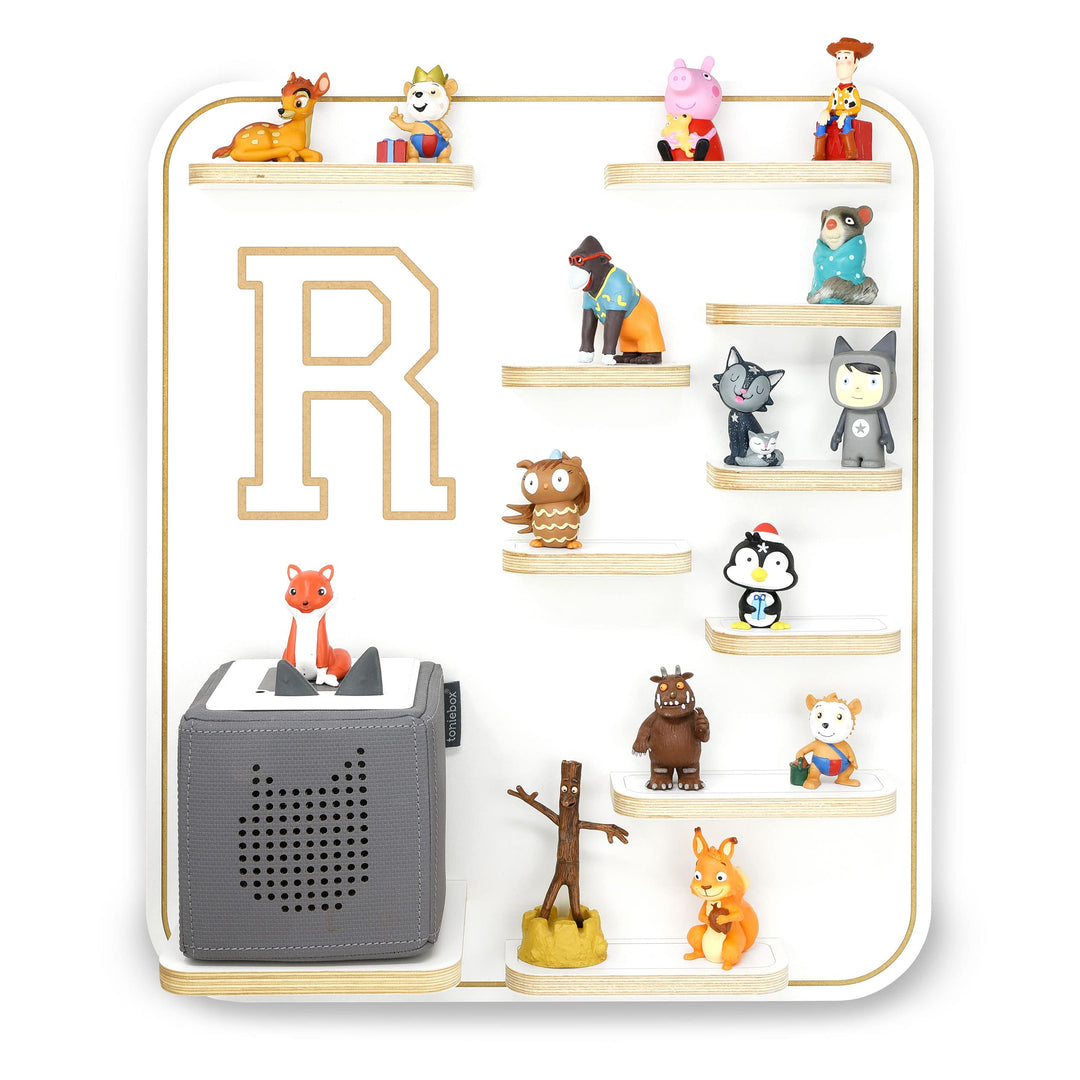 stadtecken Kinder Holz Regal für Musikbox I Buchstabe R I Geeignet für die Toniebox und ca. 36 Tonie