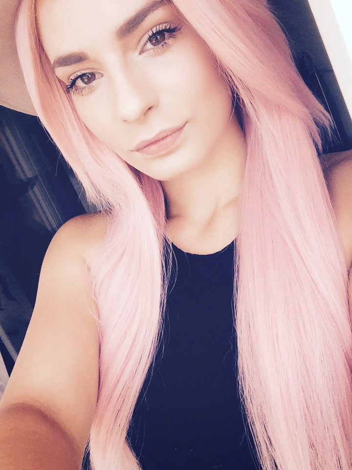 Prettyland Damen C018 Märchen lange Perücke Party Glatt 60cm Cosplay Mittellang Rosa Wig