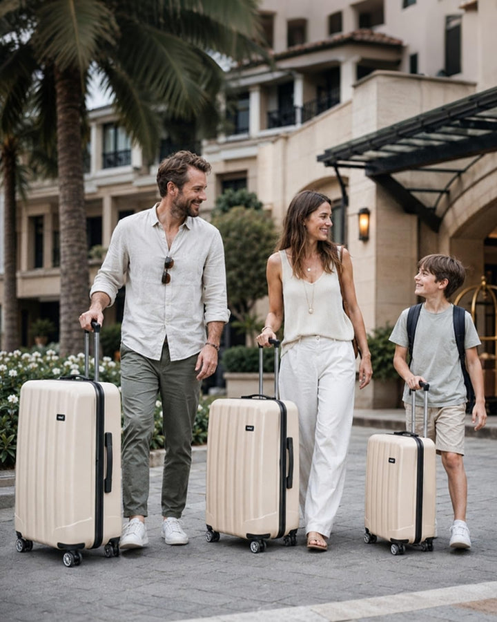 KONO Koffer Trolley Mittelgross Hartschale ABS Reisekoffer Rollkoffer Suitcase (Beige, L) Beige L, B