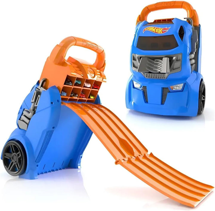 Hot Wheels Cefa Toys Koffer für Autos, 2-in-1, mit Kapazität für 20 Autos, 4 Verschiedene Tracks, Me