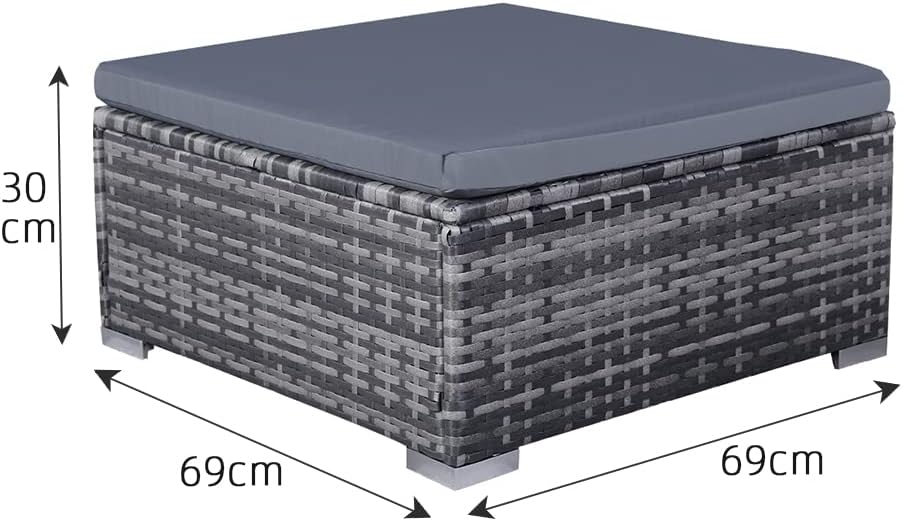 Mingone Hocker Rattan Outdoor mit Kissen Rattansofa Gartenmöbel-Set Sitzhocker Gartensofa für Terras