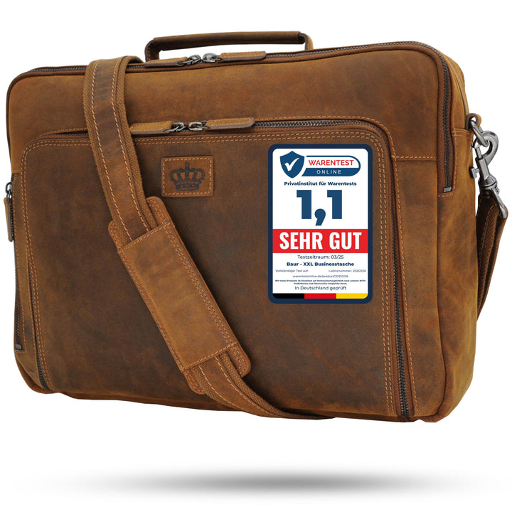 Baur XXL Tasche Echtes Leder | Laptoptasche bis 16 Zoll | Handgefertigte Businesstasche | Aktentasch