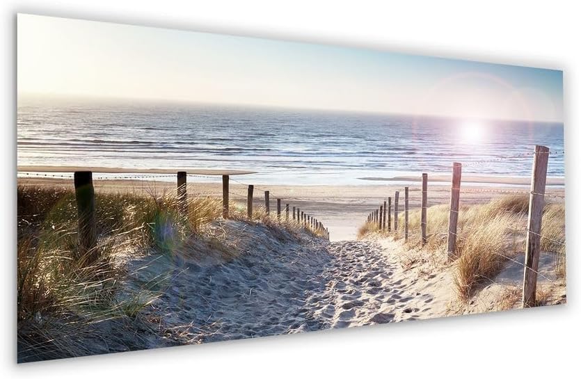 artissimo, Glasbild XXL, 125x50 cm Querformat, AG5408A, Strand-Landschaft: Weg zum Meer, Bild aus Gl