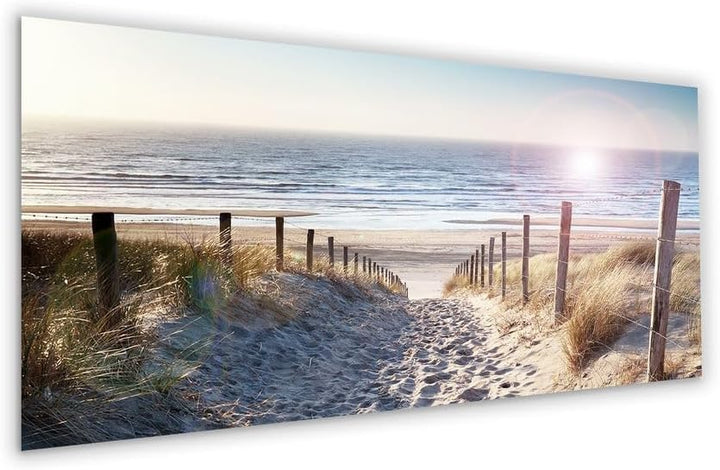 artissimo, Glasbild XXL, 125x50 cm Querformat, AG5408A, Strand-Landschaft: Weg zum Meer, Bild aus Gl