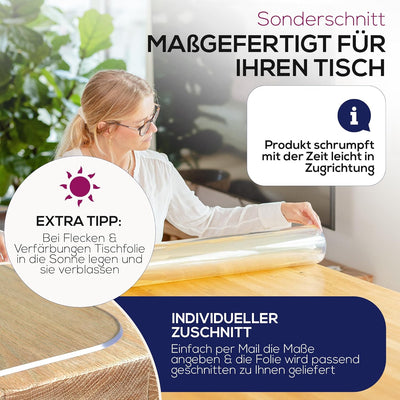 BEAUTEX Glasklar Folie 2 mm + abgeschrägte Kante, transparente Tischdecke Tischschutz, Made in Germa