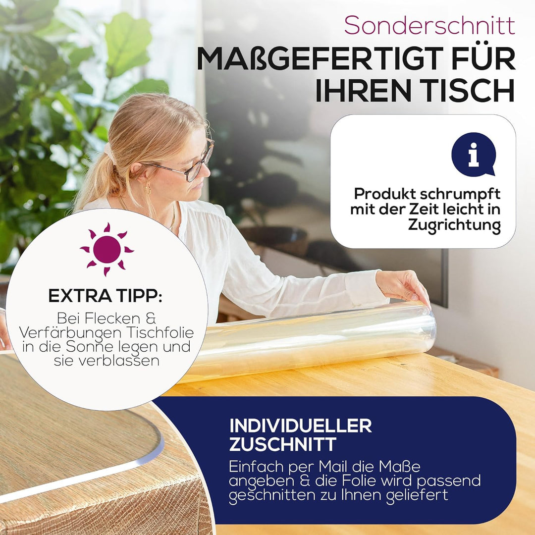 BEAUTEX Glasklar Folie 2 mm + abgeschrägte Kante, Grösse wählbar 85x110 cm, Wunschmass transparente
