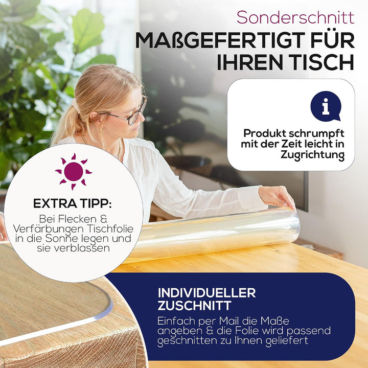 BEAUTEX Tischdecke transparent 2 mm glasklar V-Kante Rechteckig 95x85 | Tischschutz &amp; Tischfolie nac