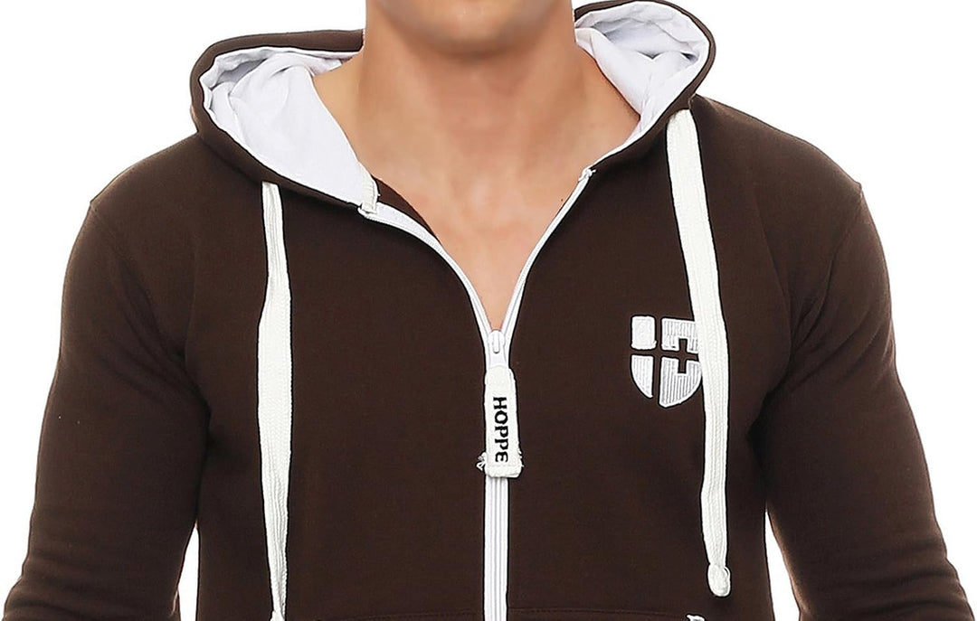 Gennadi Hoppe Herren Jumpsuit – Weicher & Bequemer Hausanzug L braun (brown), L braun (brown)