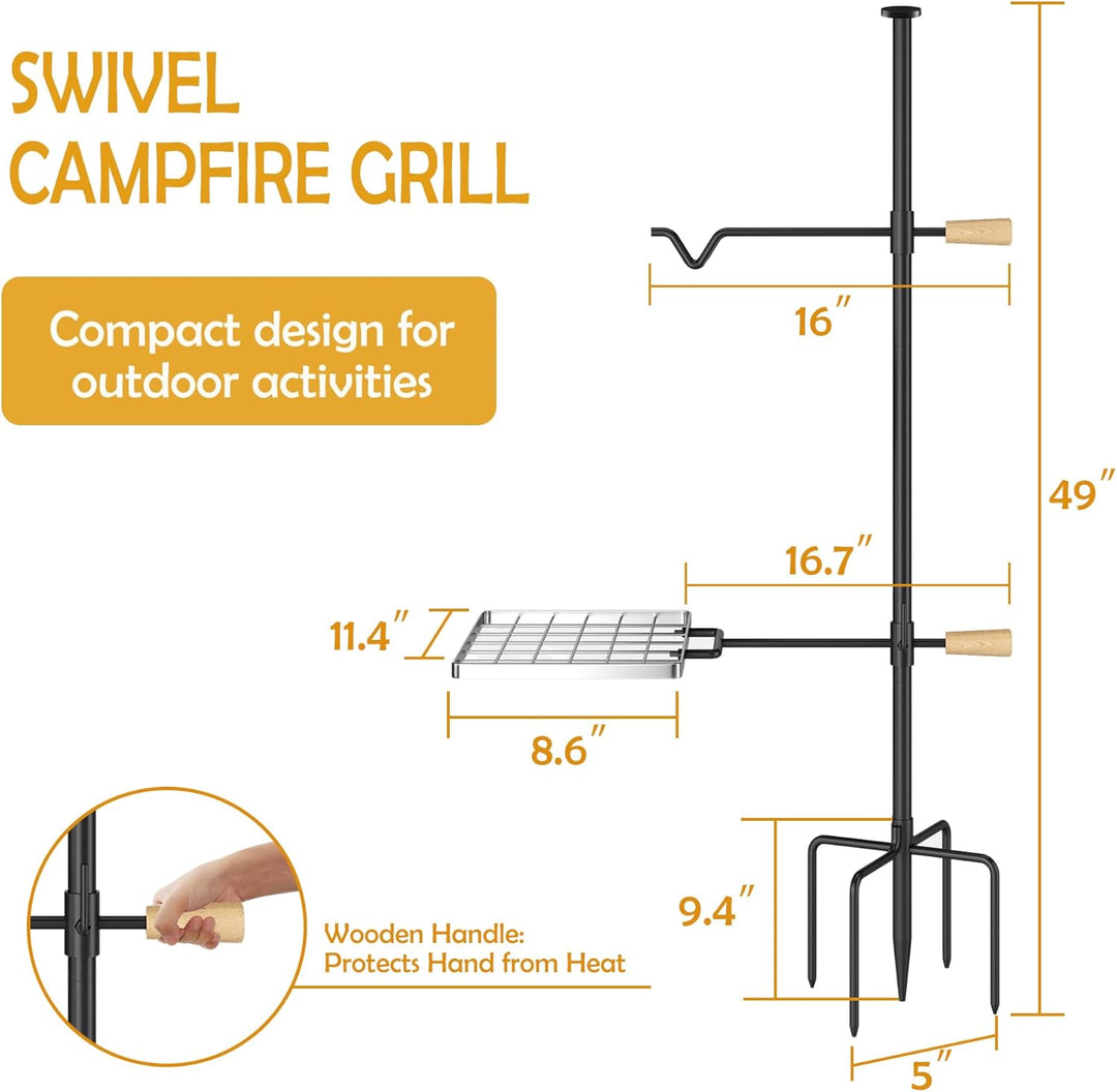 Lagerfeuer Grillrost mit Schwenkgriff, Feuerstelle Grillrost Lagerfeuer Kochausrüstung mit Schwerlas