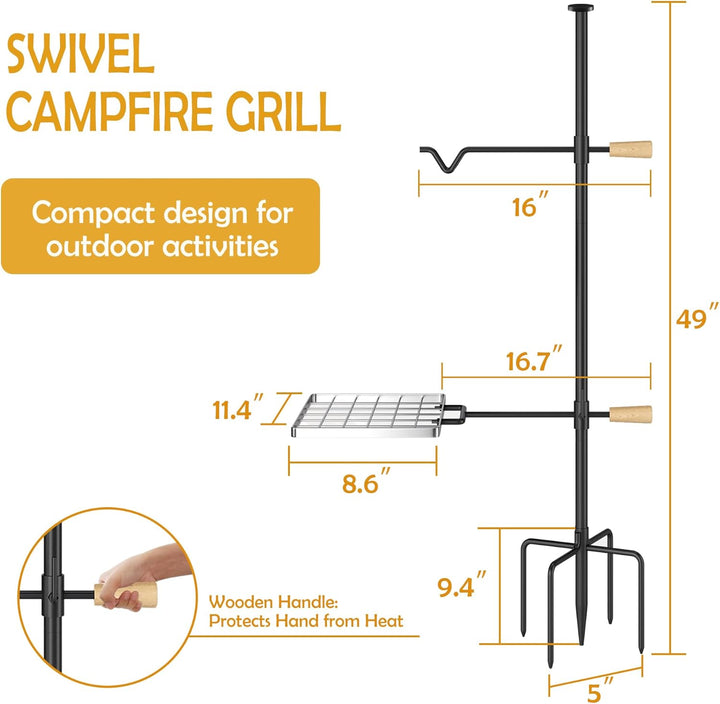 Lagerfeuer Grillrost mit Schwenkgriff, Feuerstelle Grillrost Lagerfeuer Kochausrüstung mit Schwerlas