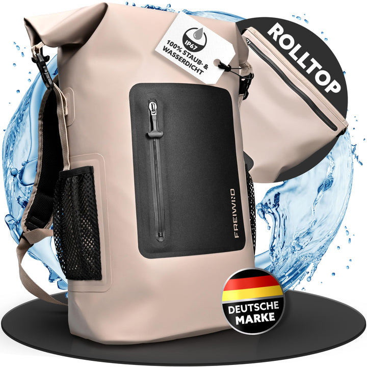 wasserdichter Rucksack tauchfähig - 100% sicher, 30-35l Volumen inkl. 17" Laptopfach und Rolltop, Ru