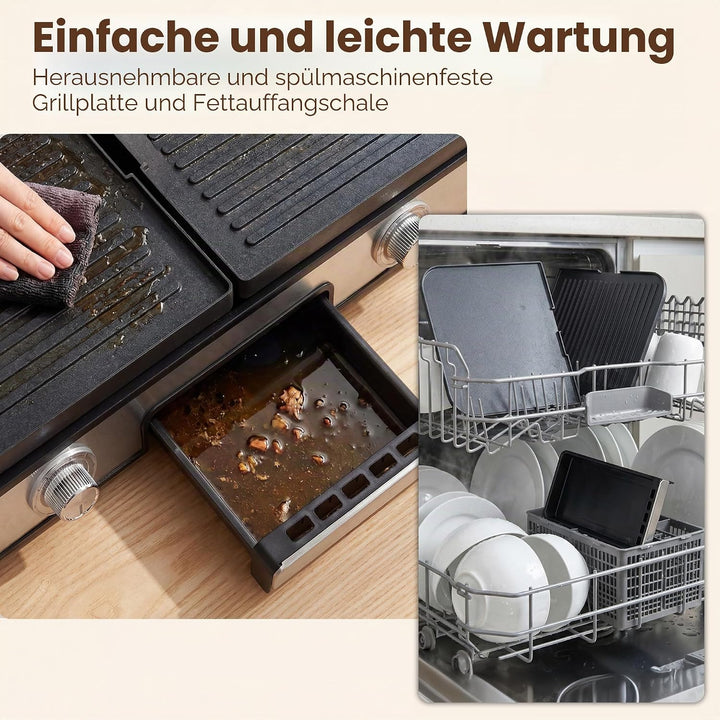 LIFEZEAL Elektrogrill, Tischgrill elektrisch 2000 W, Elektrischer Plattengrill Indoor mit 2 wendbare