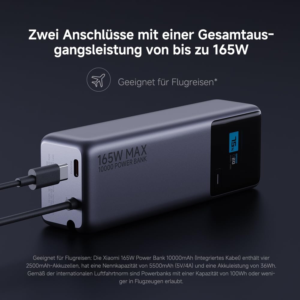 Xiaomi 165W Power Bank 10000mAh, Super Schnellladung|3 USB-C Ports for Multi-Device Charging Power,