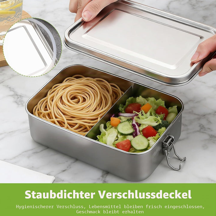 2 Stück Brotdose Edelstahl mit Fächern, 850ml Edelstahl Bento Box Lunchbox für Kinder &amp; Erwachsene,
