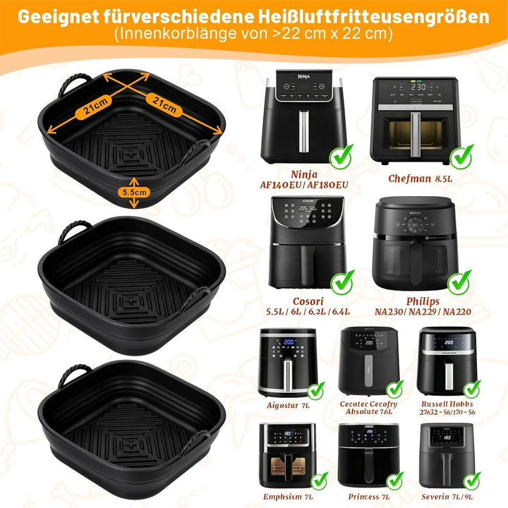 Silikonform Heissluftfritteuse Zubehör, Leicht zu Reinigen/220°C/Verdickt Silikoneinsatz für Airfrye