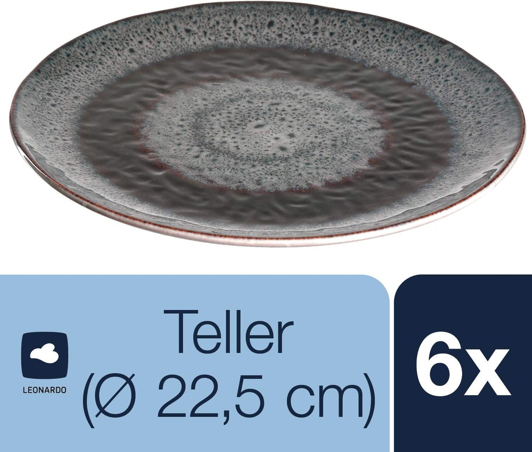 LEONARDO HOME 018555 MATERA 6er Set Teller, Keramik, anthrazit, Anthrazit