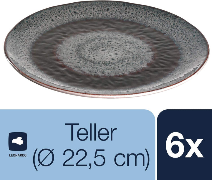 LEONARDO HOME 018555 MATERA 6er Set Teller, Keramik, anthrazit, Anthrazit