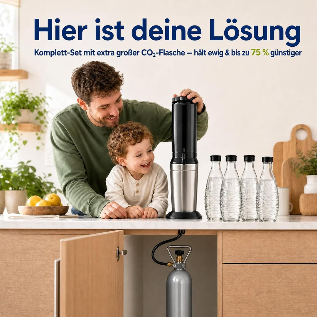 Wassersprudler Crystal Spar-Set mit 2kg CO2 | Flasche 400L statt 60 L, optimal für Familien und Büro
