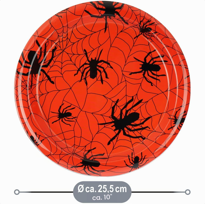 com-four® 15x Dekoteller Halloween - hochwertige, wiederverwendbare Kunststoffteller im Spinnen- und