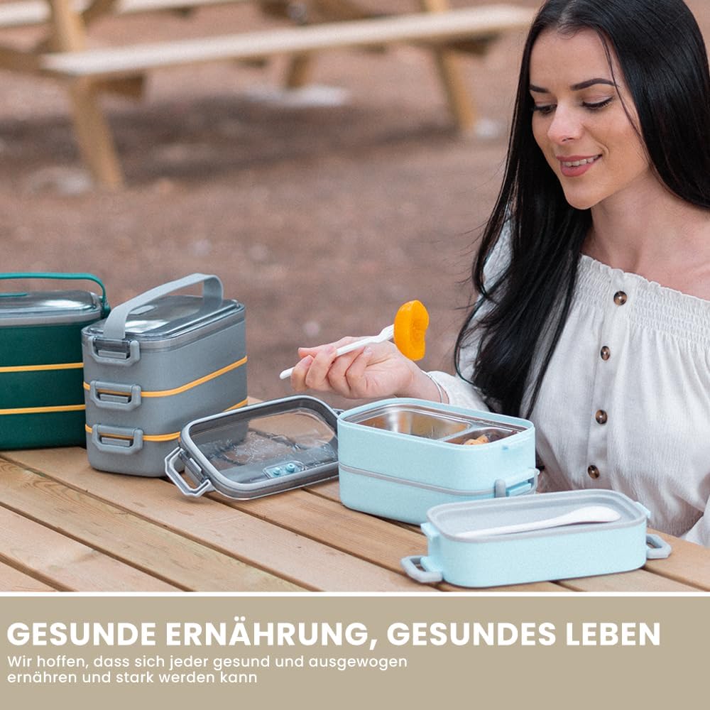 Bugucat Lunchbox Edelstahl 1100ML,Bento Box Brotdose Auslaufsicher Luftdichte Brotzeitbox mit Fächer