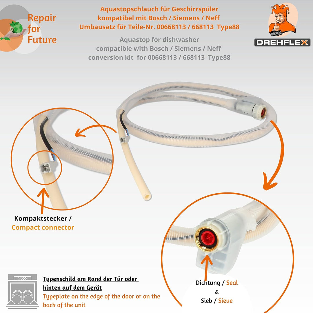 DREHFLEX® – Aquastopschlauch / Zulaufschlauch / Wasserblock-Zulaufschlauch passend für diverse Gesch