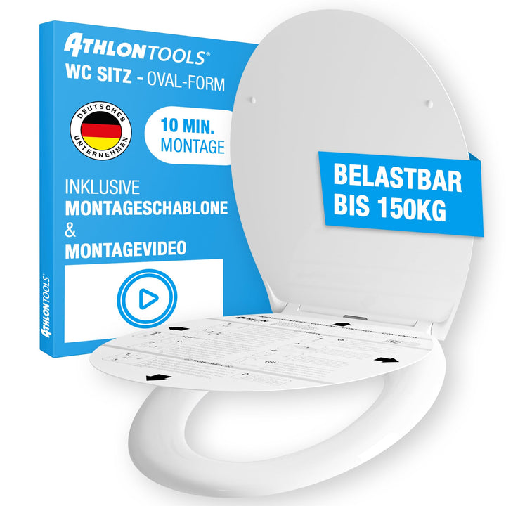 ATHLON TOOLS Toilettendeckel mit Absenkautomatik O-Form – Duroplast WC Sitz, Soft-Close & Quick-Rele