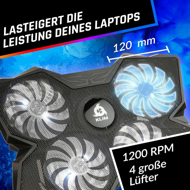 KLIM Wind Laptop Kühler - Leistungsstark Wie Kein Anderer – Schneller Kühlvorgang - 4 Lüfter PC Note