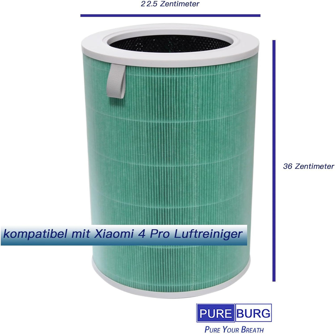 PUREBURG Ersatz-Filter kompatibel mit Xiaomi 4 Pro Luftreiniger H13, 4-stufige Filtration, Aktivkohl