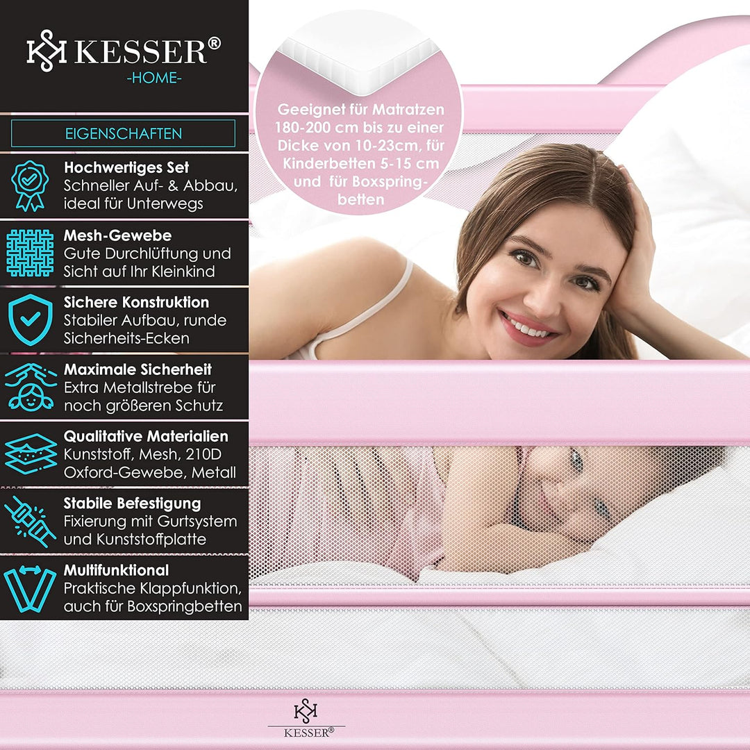 KESSER® Bettgitter 150 cm Bettschutzgitter Kinderbettgitter für Kinder Babybettgitter Klappbar, Trag