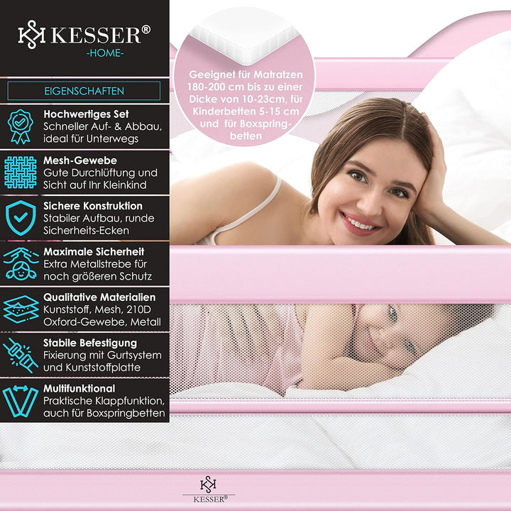 KESSER® Bettgitter 150 cm Bettschutzgitter Kinderbettgitter für Kinder Babybettgitter Klappbar, Trag