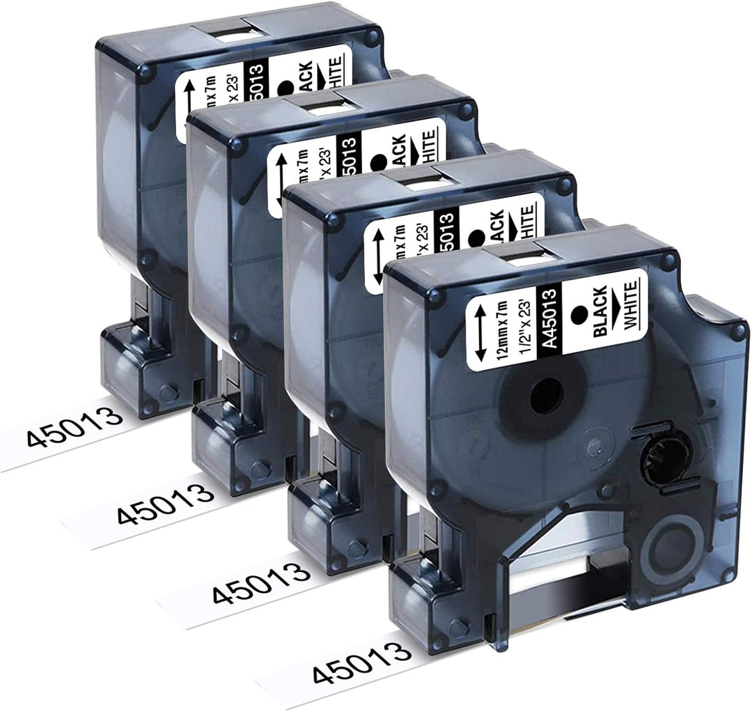 4 x Upwinning A45013 45013s 45013 Black White als Ersatz für Dymo D1 Etikettenband 12mm x 7m S072053