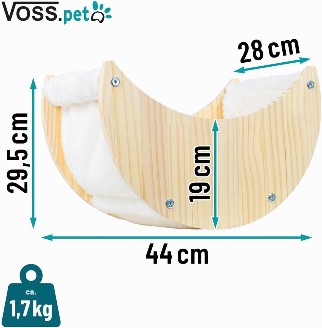 VOSS.PET Kuschelliege „Indra“ für Katzen aus Holz und Plüschstoff, zur Wandmontage