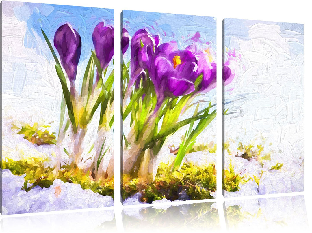Pixxprint Frühling florwer Hintergrund / 3-Teilig/Gesamtmass 120cm Leinwandbild bespannt auf Holzrah