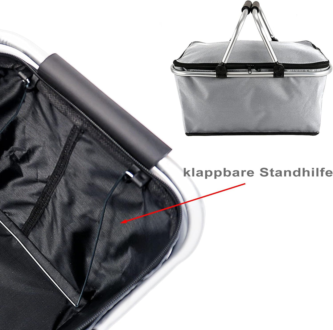 Cepewa Einkaufskorb faltbar Einkaufstasche 30 L Faltkorb Picknickkorb (grau ohne Thermofunktion), Gr