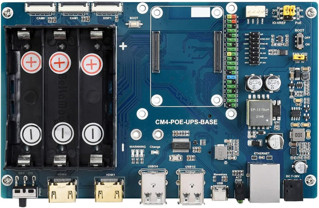 Waveshare PoE UPS Uninterruptible Power Supply Base Board for Raspberry Pi Compute Module 4 with Gig