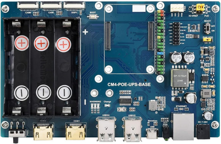 Waveshare PoE UPS Uninterruptible Power Supply Base Board for Raspberry Pi Compute Module 4 with Gig