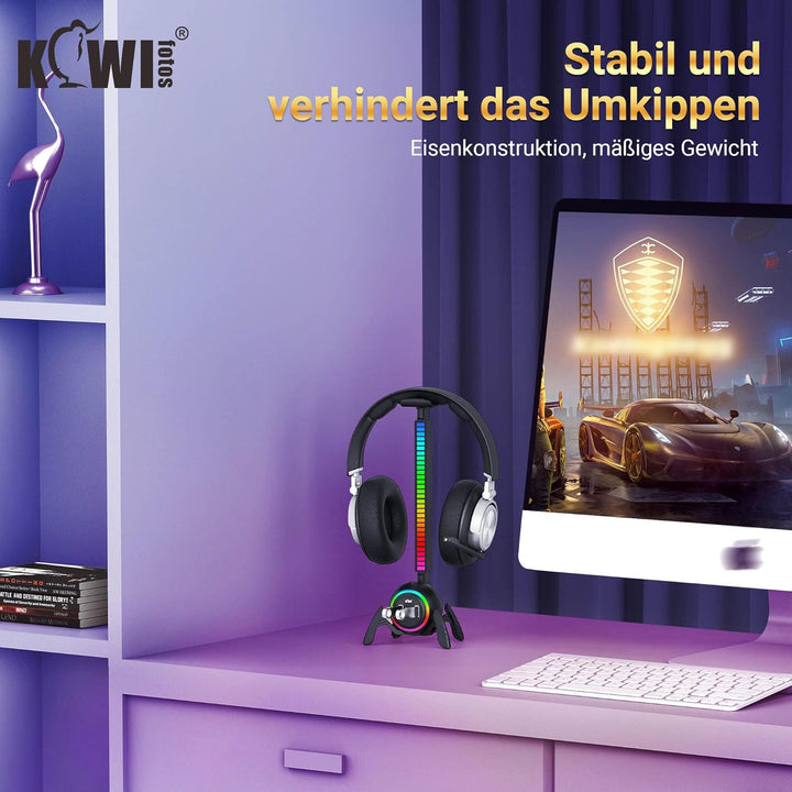 KIWIFOTOS Headset-Ständer mit USB-Hub, RGB-Kopfhörerständer mit Spinnen-Design, rutschfeste Untersei