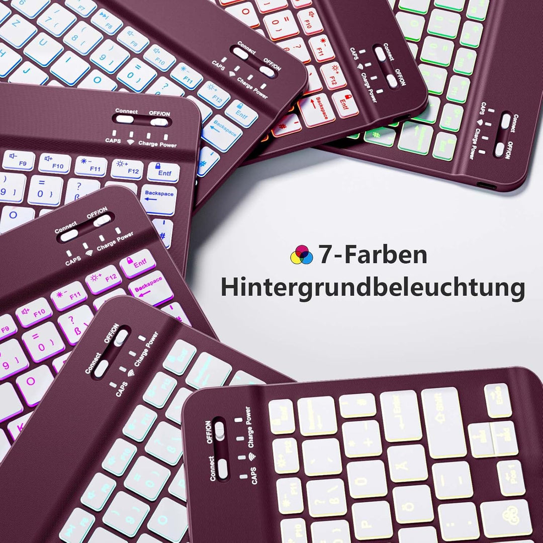 Hülle mit Tastatur für iPad 11 Generation A16/10 Generation (11/10.9 Zoll, 2025/2022), 7-farbige Bel