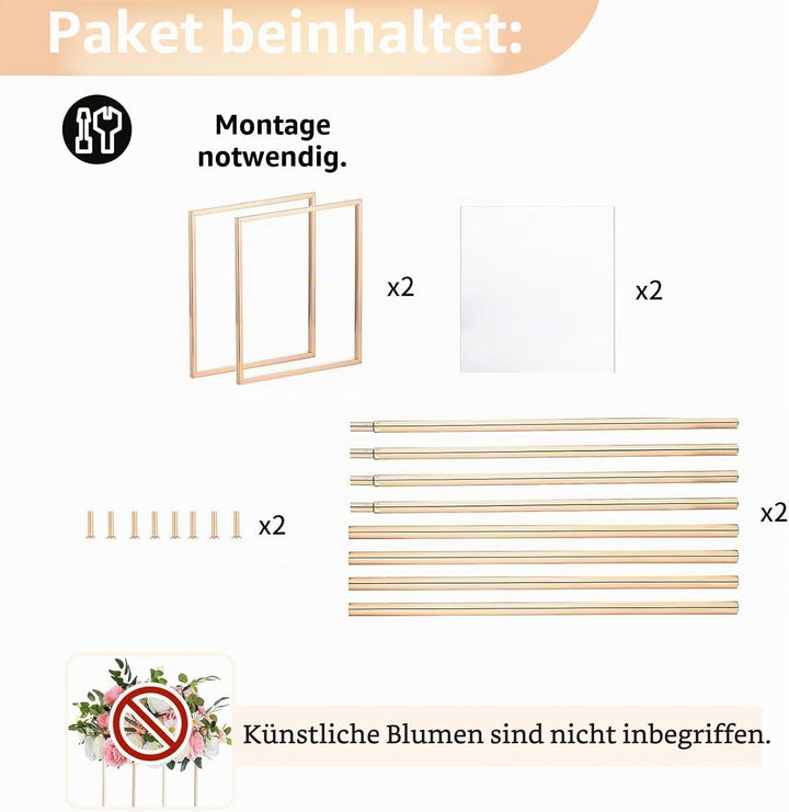 Nuptio 2 Stück Hochzeit Mittelstücke Goldvasen 60cm Hoch Blumenständer Metall Bodenvase Säule Geomet