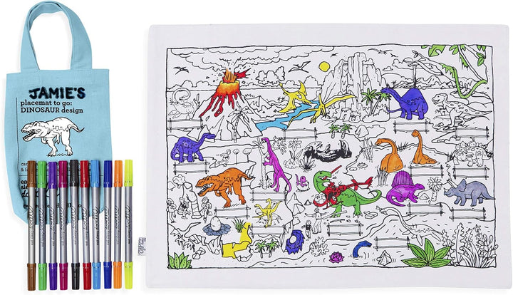 eatsleepdoodle Dinosaurier-Tischset zum Ausmalen in Seiner eigenen Baumwoll-Tragetasche, waschbar un