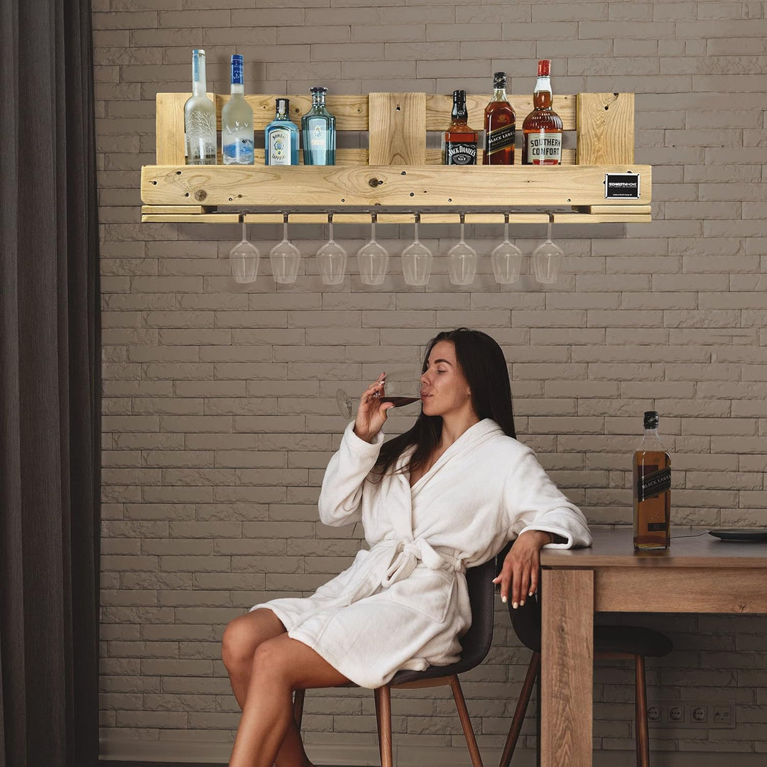 Schroth Home PALvino Weinregal – Palettenregal aus Holz – Schnapsregal für an die Wand – mit Vorrich