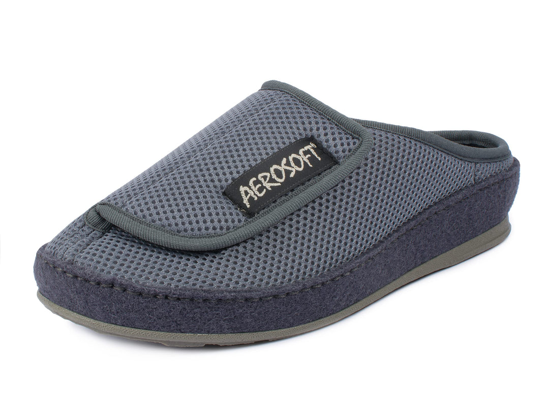 Aerosoft Klett-Pantolette 6032-4P Damen Herren Hausschuh Weite G-H rutschhemmend 37 EU Grau, 37 EU G