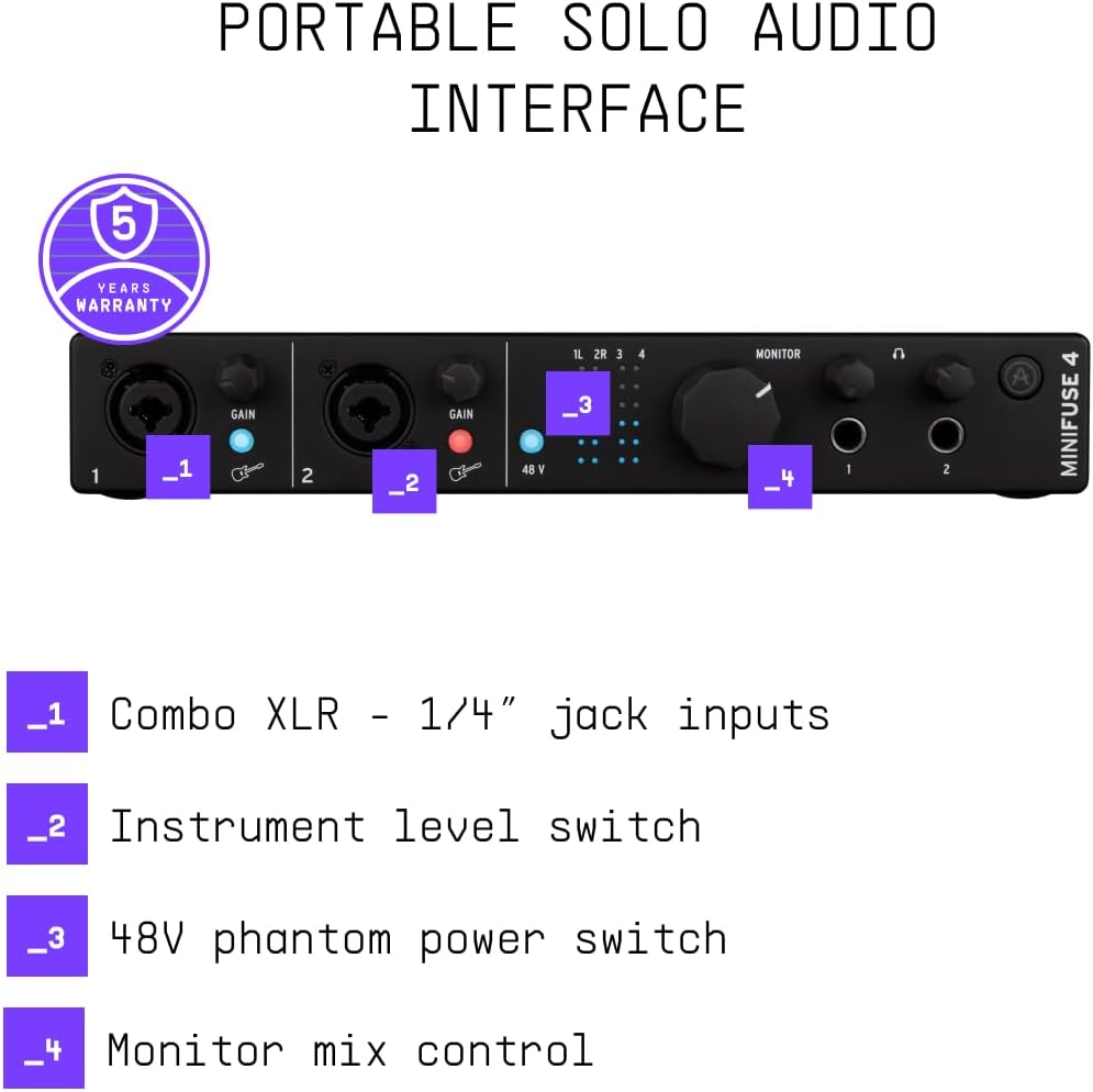 Arturia - MiniFuse 4 - Kompaktes USB-Audio-Interface mit Kreativer Software für Hochwertige Aufnahme